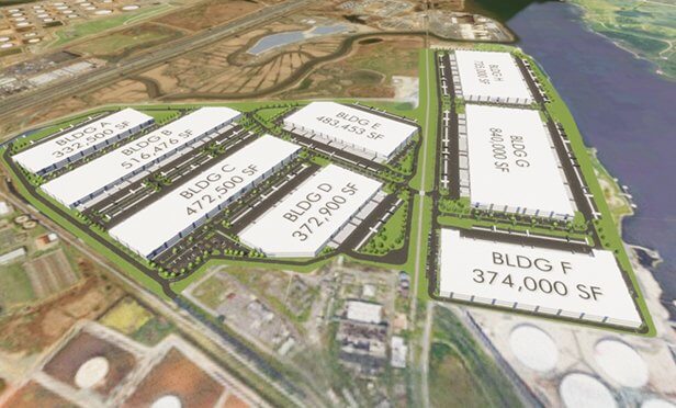 Aerial perspective render of Linden Logistics Park, Linden, NJ